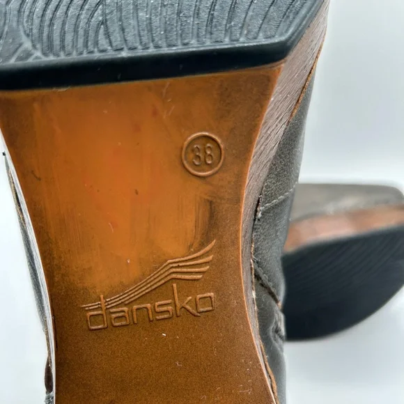 Dansko Women's Delphina Peep toe Clog Ankle Bootie Leather Aged Bronze Sz 38 - Picture 12 of 14